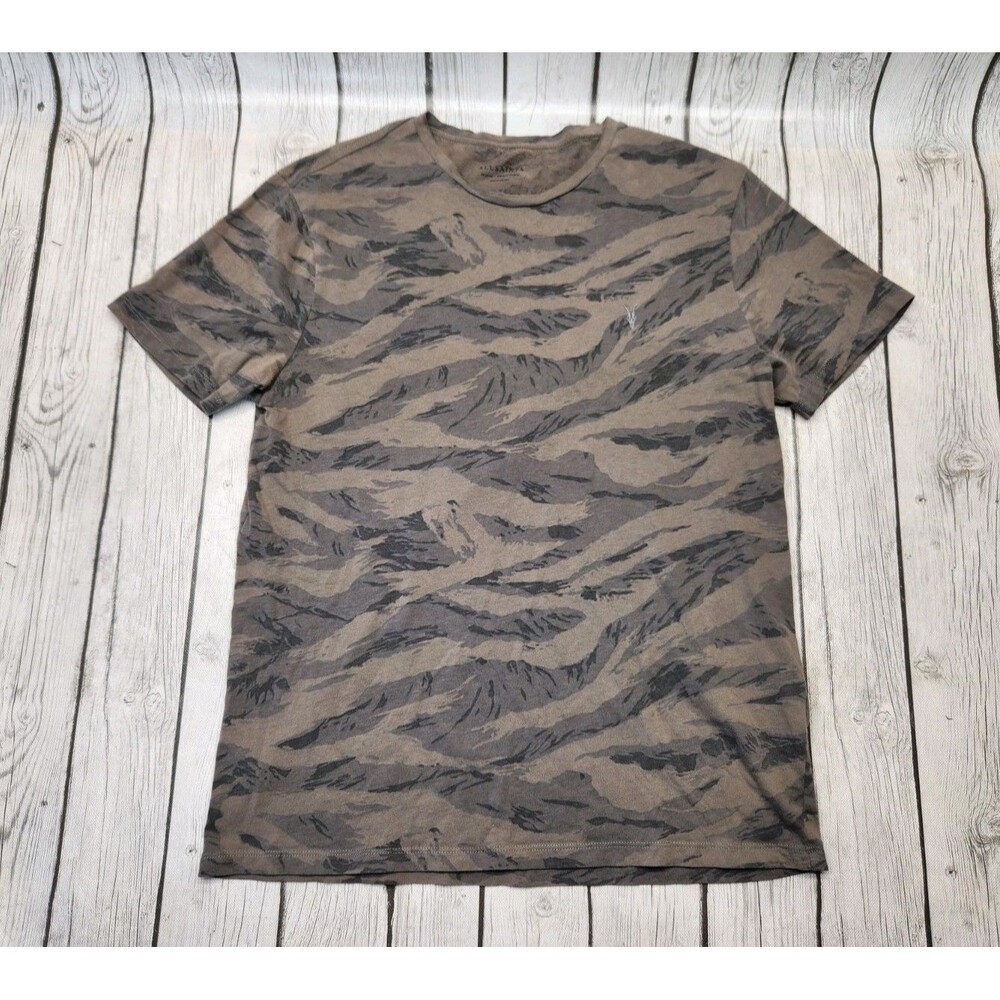 All Saints Brace Camo SS CrewNeck Mens M Regular Fit Tiger Stripe Casual T-shirt
